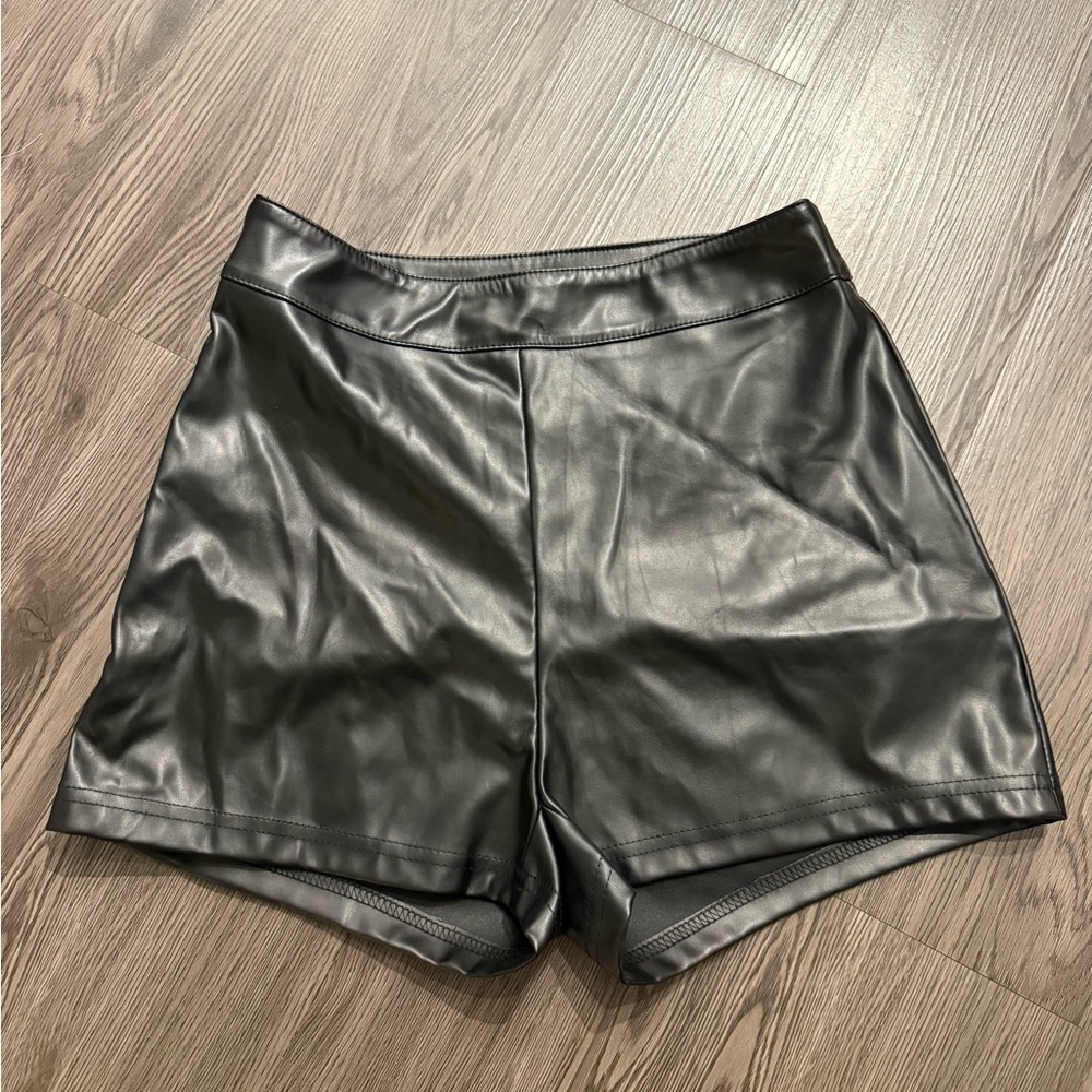 SHEIN Black Faux Leather High Waist Shorts